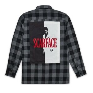 REASON Scarface Flannel Shirt Mens Size Small Black Gray Button Up Movie Graphic
